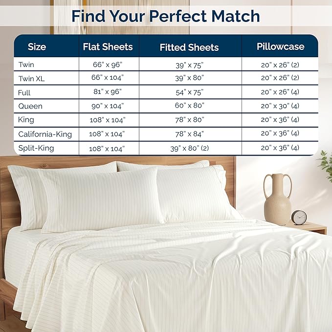 Casa Platino Sheets Queen Size Bed Set – 100% Cotton Sheet Set Queen Crisp Percale Weave with 4 Pillowcases, with 15" Deep Pocket Fitted Sheet for Secure Fit, Ultra Soft & Breathable – Sandora