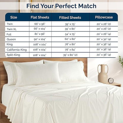 Casa Platino Sheets Full Size Bed Set – 100% Cotton Sheet Set Full Crisp Percale Weave with 4 Pillowcases, with 15" Deep Pocket Fitted Sheet for Secure Fit, Ultra Soft & Breathable – Sandora