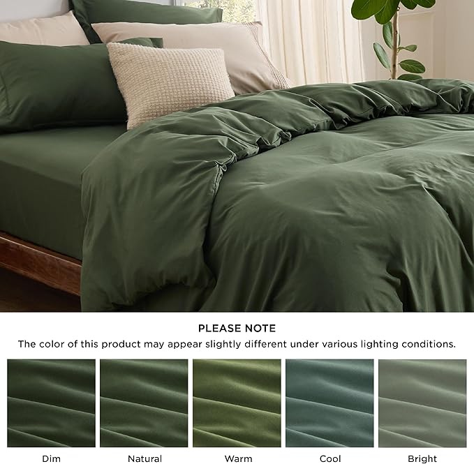 Bedsure Duvet Cover with Fitted Sheet King - Cooling Deep Pocket, Hotel Luxury Soft Double Brushed Bedding Set with Zipper Closure, 1 Duvet Cover, 1 Fitted Sheet, 2 Pillow Shams, NO Comforter, Green