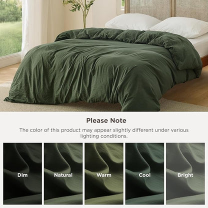 Bedsure Olive Green Duvet Cover Queen Size Only - Prewashed Cotton-Like Polyester Extra Soft All Season Bedding, Includes 1 Duvet Cover 90x90 Inches with Zipper Closure, Comforter Not Included