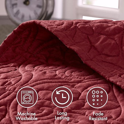 Madison Park Quebec Queen Size Quilt Bedding Set - Red , Damask – 3 Piece Bedding Quilt Coverlets – Ultra Soft Microfiber Bed Quilts Quilted Coverlet