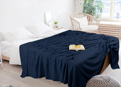 Utopia Bedding Navy 100% Cotton Blanket [Queen Size - 90x90 Inch] Lightweight, Soft and Breathable Thermal Blanket for All Seasons