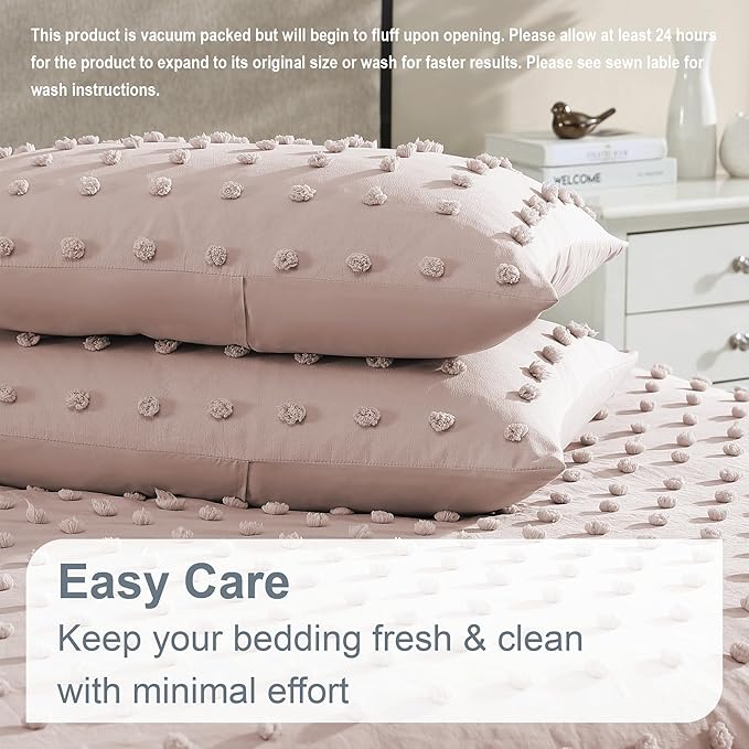 Swift Home Full/Queen Blush Comforter Set - Decorative Tufted Pom Poms Bedding Set - 3 Pieces Bed Linen, 1 Comforter and 2 Pillow Shams