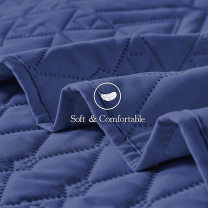 akkialla Full/Queen Size Quilt Bedding Set,Navy Blue Lightweight Microfiber Soft Bedspread,Modern Style Geoetric Pattern Coverlet Set for All Seasons,3 Piece(1 Quilt,2 Pillow Shams)