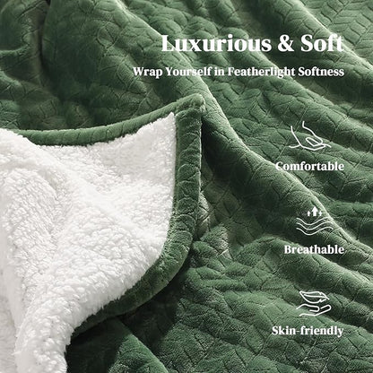 Electric Blanket Queen 84"x90" Heated Blanket Queen Size Dual Control Wheat Pattern Ultra-Soft Flannel & Thick Sherpa with 5 Heat Settings & 10H Auto Off, FCC/ETL Certified, Machine Washable, Green