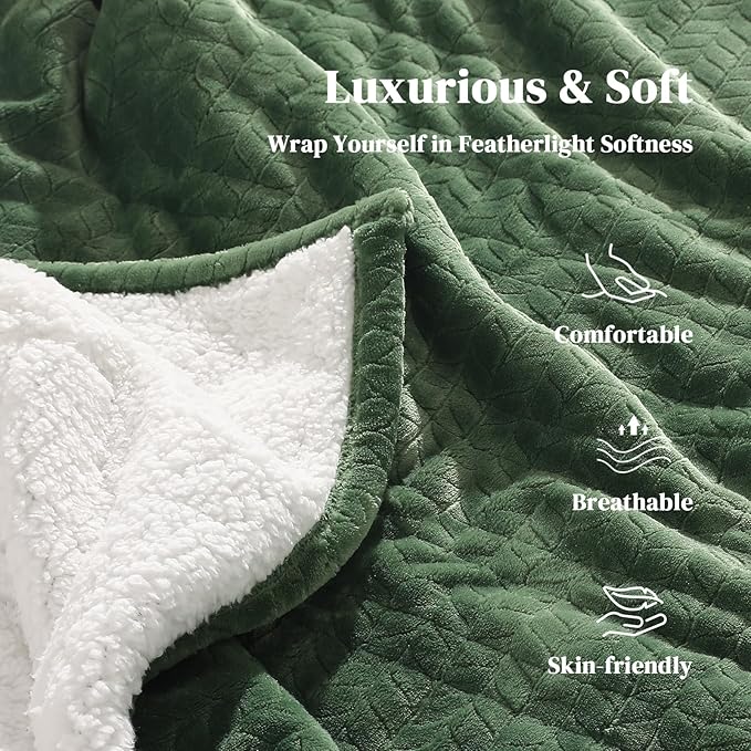 Electric Throw Blanket Heated Throw 50''x60''- Wheat Pattern Flannel & Sherpa Heated Lap Blanket with 5 Heat Settings & 4-Hour Auto Shut-Off, ETL & FCC Certified, Machine Washable Home Use, Green