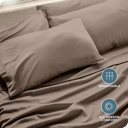 Bare Home Microfiber Bulk Pillow Cases - Standard/Queen Size Set of 4 - Cooling Pillowcases - Double Brushed - Taupe Pillowcases 4 Pack - Easy Care (Standard - 4 Pack, Taupe)