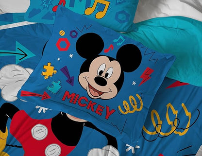 Jay Franco Kids Comforter Set Includes Sheets and Pillow Covers - Soft and Cozy Bed Set for Stylish Room Decor, Blue - Mickey Mouse, 7 Queen Piece Bedding