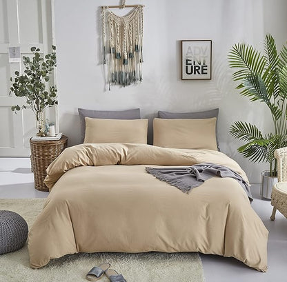 Cottonight Champagne Comforter Set Queen Beige Khaki Bedding Set Full Solid Taupe Blanket Quilts Soft Breathable Beige Sand Color Deep Champagne Modern Comforter Set for Women Men