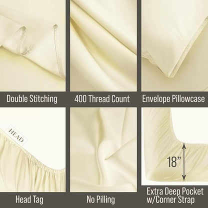 Bella Coterie Luxury Bamboo Viscose Twin Size Sheet Set | 100% Organically Grown | Ultra Soft | Cooling for Hot Sleepers | 18" Deep Pocket [Lemonade]