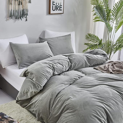 Cottonight Grey Velvet Comforter Set King Plush Fluffy Gray Bedding Set Winter Warm Cozy Super Soft Heavyweight Flannel Comforter Set with 2 Pillowcases Soft Comfy for Women Men Adults