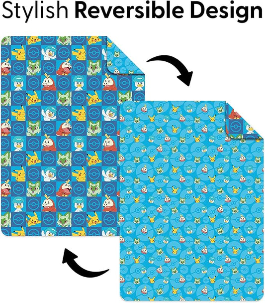 Pokemon Power Squares Twin Quilted Throw Blanket Adults Boys Girls, Soft Lightweight Bedding for Bed, or Couch, 60 x 90 inches