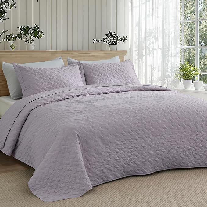 Bedsure Quilts Twin Size - Lightweight Bedspreads Twin Size with Basket Weave Pattern, Soft Quilt Bedding Set, Purple Comforter Set Coverlet for All Seasons with 1 Pillow Sham (68" x 86") | Skin-Friendly Soft, All-Season Comfort, Breathable, Lightweigh...