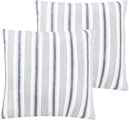 Levtex Home - Camden - Euro Shams (Set of 2) - Quilt Back Stripe - Subtle Famhouse Stripe - Navy and Cream - (26x26in.), No Insert