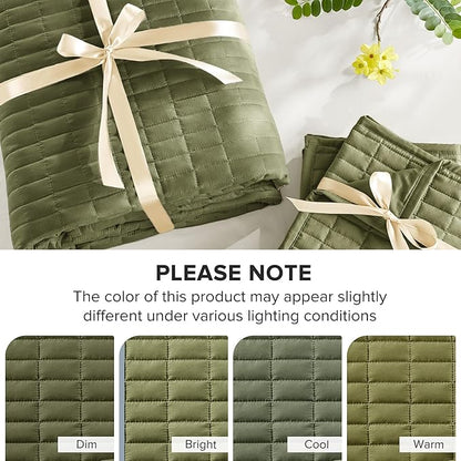 Comfort Spaces King Quilt Set Modern Reversible Plaid Coverlet King Bedding Set Cozy Quilted Winter Layer, All Season Lightweight Soft King Size Quilt, Kienna, Cal King Olive Green 3 Piece