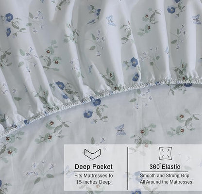 RUVANTI 100% Organic Cotton Sheets Full Size, Percale Weave, GOTS Certified, 4-Piece Set, Deep Pocket 15", Crisp & Breathable, Soft Durable Bedding, Sábanas Algodón Orgánico – Butter Flight