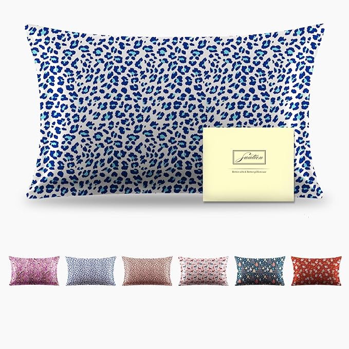 Mulberry Silk Pillowcase for Hair and Skin King Size Leopard Print Silk Pillow Cases with Zipper Soft Breathable Smooth Cooling Silk Pillow Covers for Sleeping (Blue Leopard, 20"X 36",1Pcs)