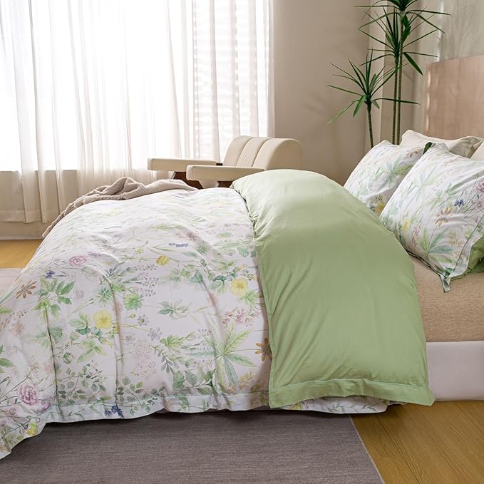 OAITE Duvet Cover Set King Size Floral Pattern Ultra Soft 100% Cotton Duvet Cover Sets 3-PC, Breathable Duvet Cover with Zipper Closure & Corner Ties(2 Pillow Shams,1 Duvet Cover)