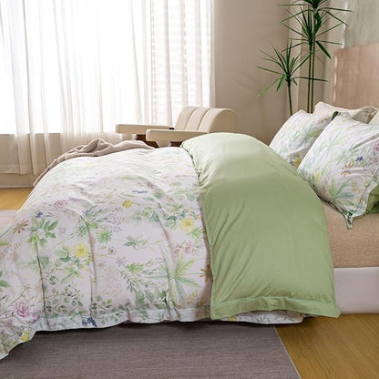 OAITE Duvet Cover Set King Size Floral Pattern Ultra Soft 100% Cotton Duvet Cover Sets 3-PC, Breathable Duvet Cover with Zipper Closure & Corner Ties(2 Pillow Shams,1 Duvet Cover)