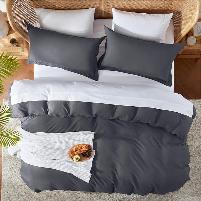 Nestl Dark Grey Duvet Cover Queen Size - Soft Double Brushed Queen Duvet Cover Set, 3 Piece, with Button Closure, 1 Duvet Cover 90x90 inches and 2 Pillow Shams