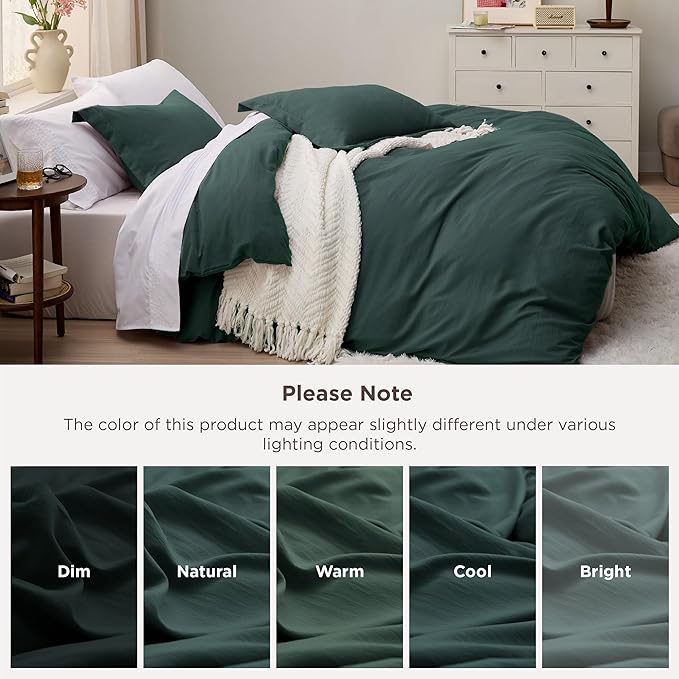 Bedsure Forest Green Duvet Cover King Size - 3 Pieces Prewashed Cotton-Like Polyester Extra Soft Bedding Set, Includes 1 Duvet Cover 104x90 Inches with Zipper Closure & 2 Pillow Shams, No Comforter