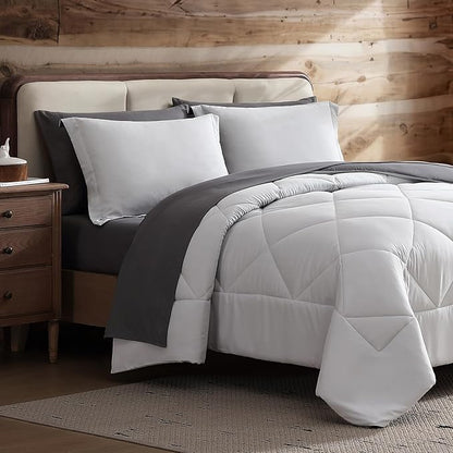 Coleman Twin XL Comforter Set Reversible Bed-in-a-Bag– Double-Sided Color Options, All-Season Comforter + Shams + Sheets – Perfect for Home, Cabin or Camp Use, Silver/Gray
