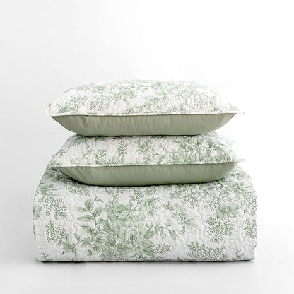 Wonderful Spring Fresh Quilt, Sage Green Floral Bedspread King Size, 3 Piece Cotton Vintage Farmhouse Bedding Set, Machine Washable Lightweight Soft Bed Cover for All Season | breathable material, Hypoallergenic soft