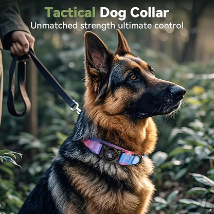 2026 Upgrade Waterproof Tactical AirTag Dog Collar, Built in AirTag Holder | Comfortable Control Handle, Quick Release Metal Buckle, Durable 1000D Nylon, For Medium to Large Dogs, Snow Cone,L