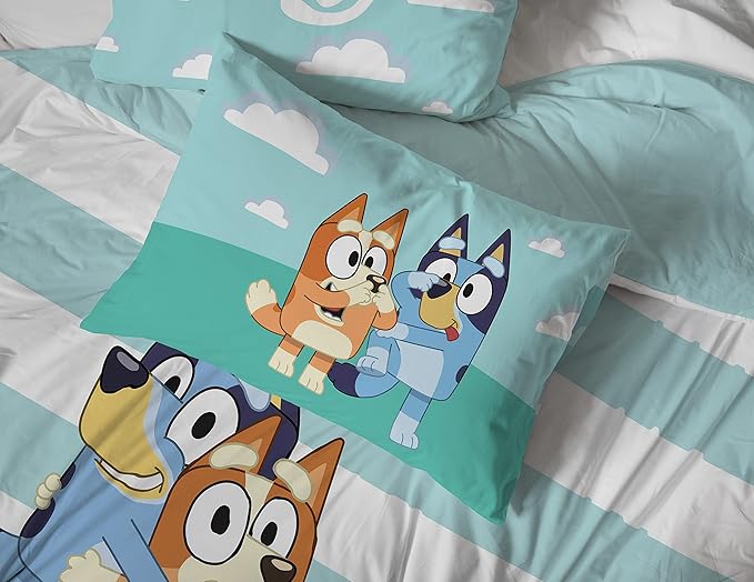 Jay Franco Bluey & Bingo 7 Piece Full Size Bed Set - Includes Comforter & Sheet Set - Super Soft Kids Bedding Fade Resistant Microfiber (Official Bluey Product)