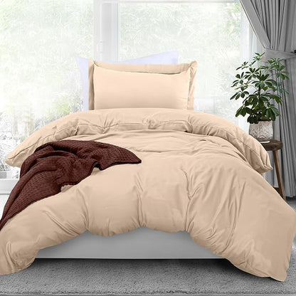 Utopia Bedding Duvet Cover Twin Size - 2 Piece with Zipper Closure - 1 Comforter Cover 68X90 Inches & 1 Pillow Sham 20X26 Inches (Beige) Comforter Not Included