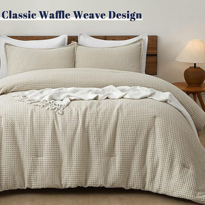PHF Ultra Soft Waffle Weave Comforter Set California King Size, 3 Pieces Lightweight Breathable Comfy Bedding Set, Comfy Textured 1 Comforter with 2 Pillow Shams, Linen