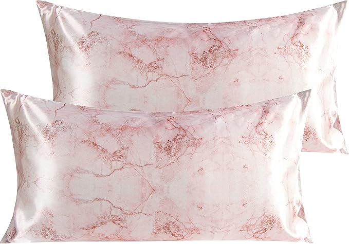 NTBAY 2 Pack Satin King Pillowcases for Hair and Skin, Luxurious and Silky Marbling Printed Pillow Cases with Envelope Closure, 20x36 Inches, Red