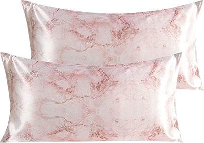 NTBAY 2 Pack Satin King Pillowcases for Hair and Skin, Luxurious and Silky Marbling Printed Pillow Cases with Envelope Closure, 20x36 Inches, Red