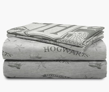 Jay Franco Kids Sheet Set with Fitted, Flat Sheets & Pillow Cover - Ultra-Soft Bedding with Pillowcase for Room Decor, Gray - Harry Potter, 4 Piece Full