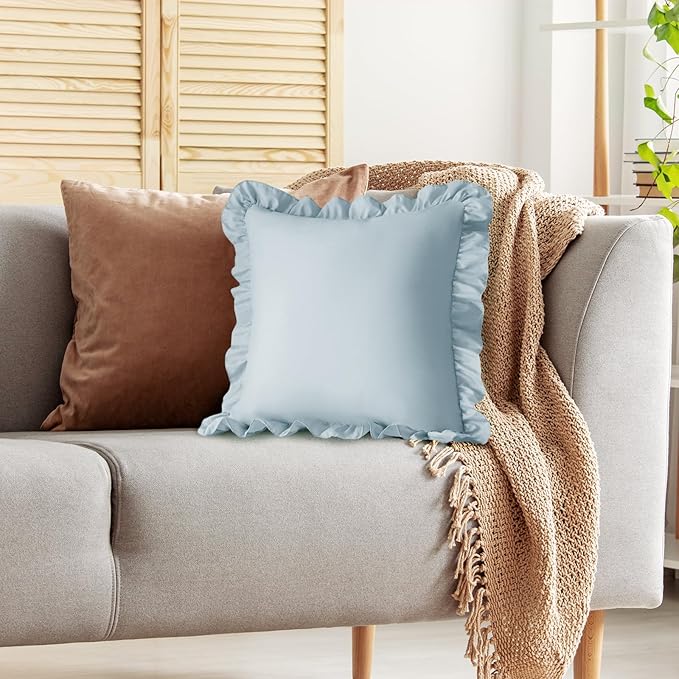KKJIAF Ruffle Pillow Cases 26x26 Inches, Dusty Blue Square Ruffled Pillow Covers Set of 2, Microfiber Wrinkle Resistant Pillow Shams with Envelope Closure for Sofa Bed Living Room