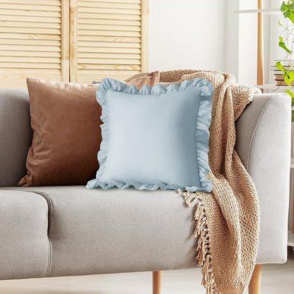KKJIAF Ruffle Pillow Cases 26x26 Inches, Dusty Blue Square Ruffled Pillow Covers Set of 2, Microfiber Wrinkle Resistant Pillow Shams with Envelope Closure for Sofa Bed Living Room