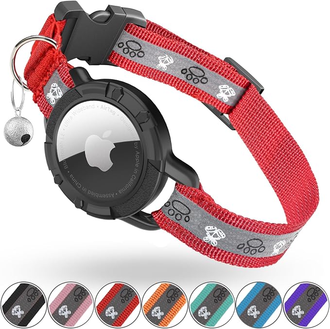 Reflective AirTag Cat Collar, Integrated Cat Collar with Air Tag Holder | Built in AirTag Holder, Adjustable 7-13in for Cats, Kittens and Puppies, Safety Elastic Band, Reflective for Night Walking