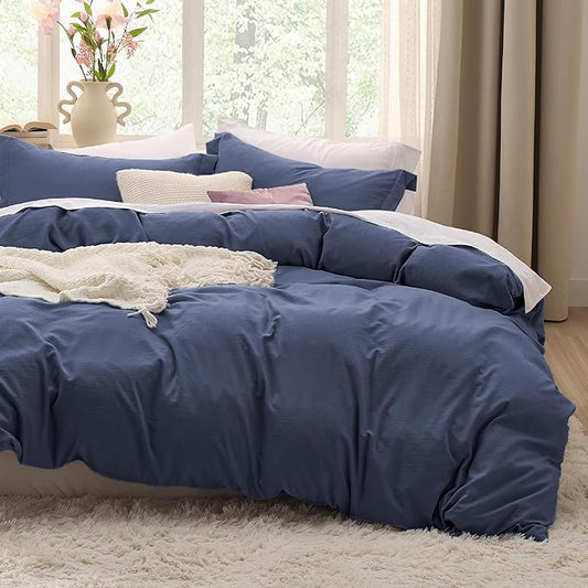 Bedsure Navy Blue Oversized King Duvet Cover - 3 Pieces Prewashed Cotton-Like Polyester Extra Soft Bedding Set, Includes 1 Duvet Cover 120x98 Inches with Zipper Closure & 2 Pillow Shams, No Comforter