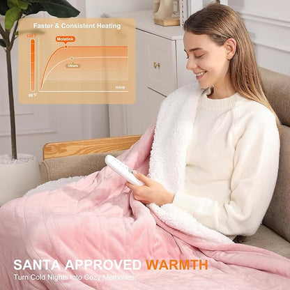 Twin Electric Blanket 62''X84'' Heating Blanket - Pink Heated Blanket for Office Ultra Warm Fluffy Winter Blanket with Adjustable Temperature & Machine Washable, Grandma Birthday Gifts(Baby Pink)