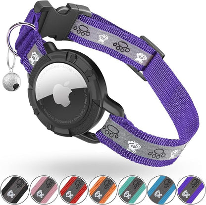 Reflective AirTag Cat Collar, Integrated Cat Collar with Air Tag Holder | Built in AirTag Holder, Adjustable 7-13in for Cats, Kittens and Puppies, Safety Elastic Band, Reflective for Night Walking