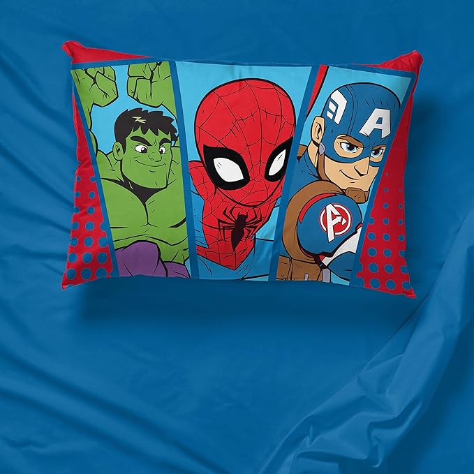 Jay Franco Marvel Super Hero Adventures Double Team 1 Pack Pillowcase - Double-Sided Kids Super Soft Bedding - Features The Avengers