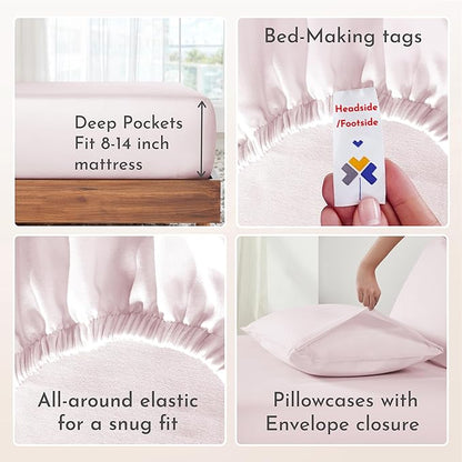California Design Den King Size Sheets Set - Natural 100% Cotton Bed Sheets King Size with Deep Pockets, Soft Sateen Weave, Breathable and Durable Bedding Set (Pink)