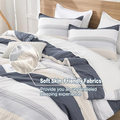 Litanika Comforter Set Twin/Twin XL Blue Yellow - 2 Pieces Lightweight Blue Yellow White Colorblock Stripe Fluffy Bedding Comforter Sets, All Season Bed Set