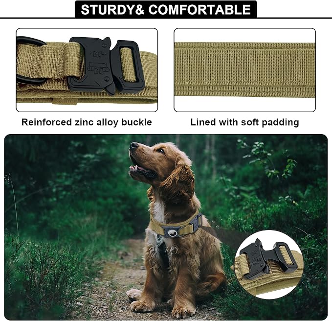 Tactical AirTag Dog Collar Leash Set - Heavy Duty, Adjustable GPS Collar | Compatible with Apple AirTag, with Holder & Control Handle for Medium/Large Dogs [ Brown, M ]
