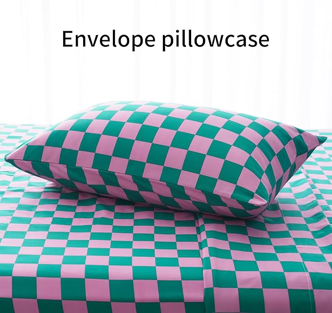 Best Season Queen Size Sheet Set 4 Piece -Microfiber Soft Durable Bedding Sheet Set,Deep Pocket,Stain,Fade & Wrinkle Resistant (Plaid Pink&Green)