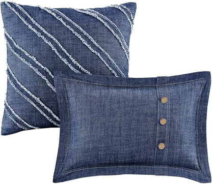 Woolrich Rustic Lodge Cabin Comforter Set - All Season Down Alternative Warm Bedding Layer and Matching Shams, Oversized Twin, Perry, Denim Blue