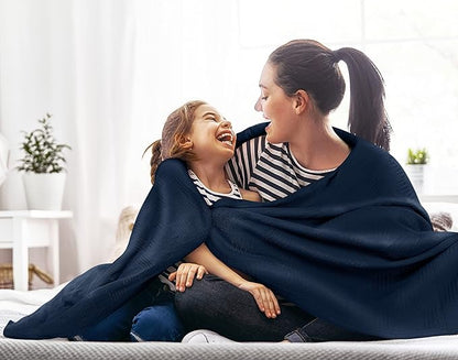 Utopia Bedding Navy 100% Cotton Blanket [Queen Size - 90x90 Inch] Lightweight, Soft and Breathable Thermal Blanket for All Seasons