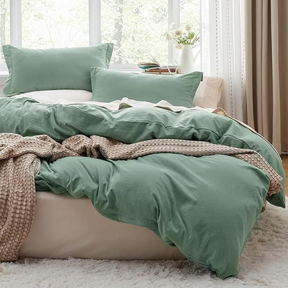 Bedsure Sage Green California King Duvet Cover - Prewashed Cotton-Like Polyester Extra Soft Bedding Set, Includes 1 Cal King Duvet Cover 104''x98'' with Zipper Closure & 2 Pillow Shams, No Comforter