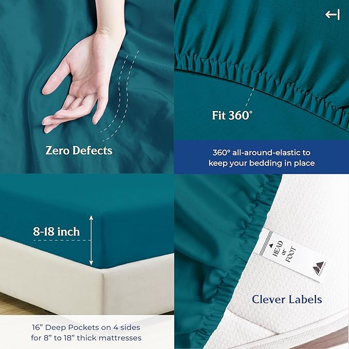 Mayfair Linen 100% Organic Cotton Sheets King Size - Organic Cotton Percale Sheets King Size (4 PC, Teal), Soft, Crisp, Cooling & Breathable 16" Deep Pocket Hotel Bed Sheet Set - GOTS Certified