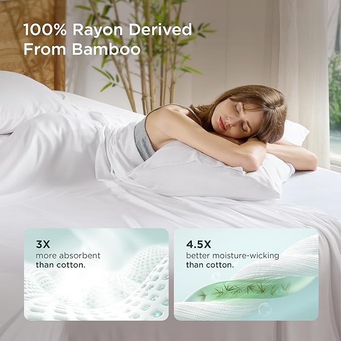 Bedsure King Size Pillow Cases Set of 2, Cooling Pillow Cases King, Rayon Derived from Bamboo White Pillowcases, PureWoven Silky Soft Cool Bedding Pillow Covers with Envelope Closure, 20x36 Inches